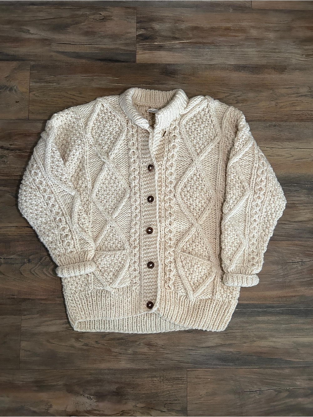Vintage Wool Knit Fisherman Style Cardigan Sweater